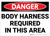 Danger: Hazard Body Harness Required In This Area - Wall Sign