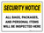 Security Notice: All Bags, Packages, and Personal Items Inspected Here Landscape - Wall Sign