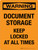 Warning: Document Storage Keep Locked At All Times Portrait - Wall Sign