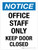 Notice: Office Staff Only Keep Door Closed Portrait - Wall Sign