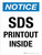 Notice: SDS Printout Inside Portrait - Wall Sign