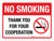 No Smoking: Thank You For Your Cooperation Landscape - Wall Sign