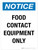 Notice: Food Contact Equipment Only Portrait - Wall Sign