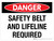 Danger: Safety Belt And Lifeline Required Landscape - Wall Sign