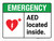 Emergency: AED Located Inside ANSI Landscape - Wall Sign