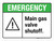 Emergency: Main Gas Valve Shutoff ANSI Landscape - Wall Sign