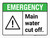 Emergency: Main Water Cut Off ANSI Landscape - Wall Sign