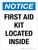 Notice: First Aid Kit Located Inside Portrait - Wall Sign