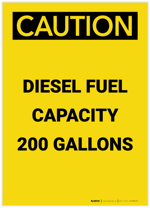 Caution Diesel Fuel Capacity 200 Gallons Portrait Label Creative