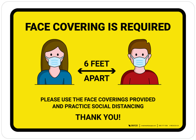Face Covering Is Required with Icons Yellow Landscape - Wall Sign
