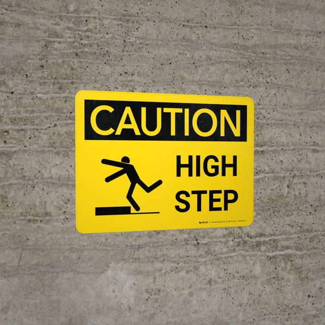 Caution: High Step Landscape With Icon - Wall Sign | Creative Safety Supply