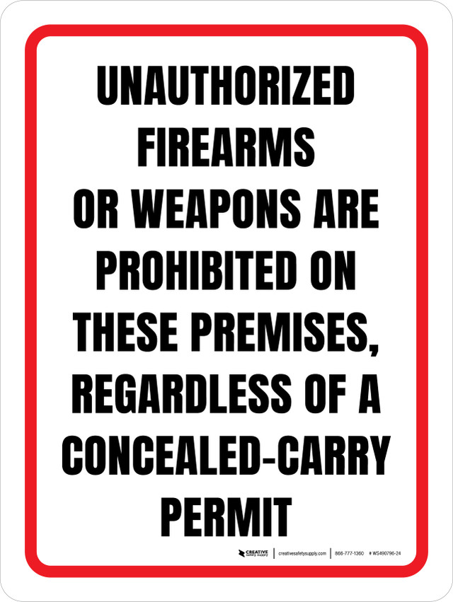 Unauthorized Firearms Or Weapons Are Prohibited On These Premises