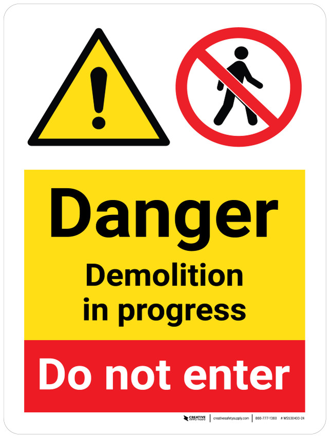 Warnschild 'Gefahr Abbrucharbeiten – Betreten Verboten' – 400x300 Mm, Kunststoff – Schwarz/rot/gelb