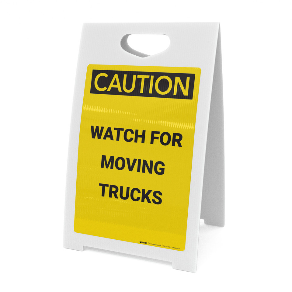 Caution: Watch For Moving Trucks - A-Frame Sign | Creative Safety Supply