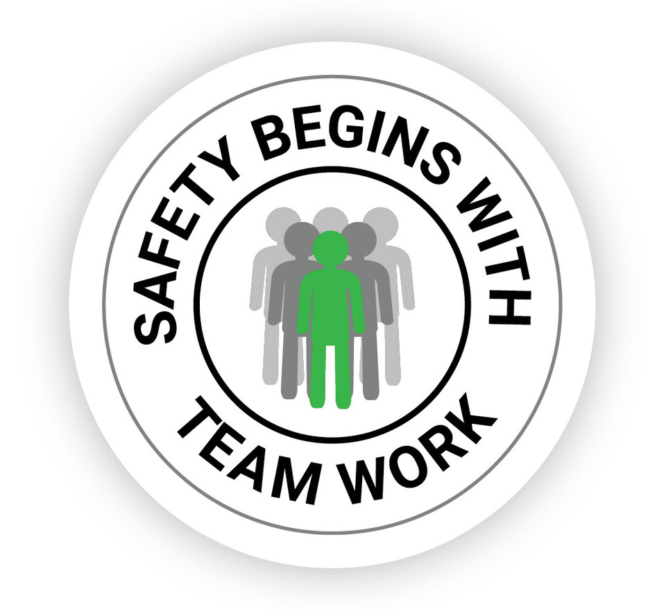 Safety Begins with Team Work with Icon - Hard Hat Sticker