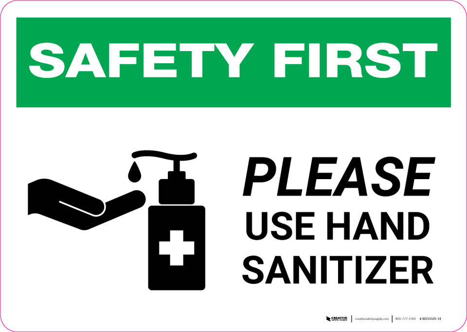 Safety First: Please Use Hand Sanitizer with Icon Landscape - Wall Sign