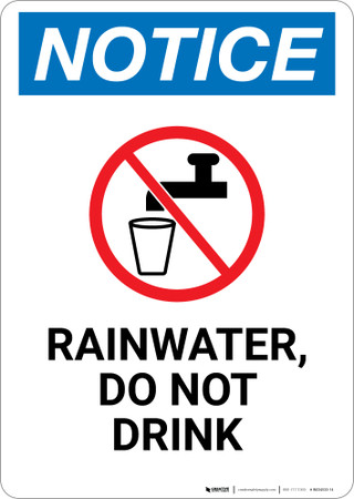 Notice: Rainwater Do Not Drink Portrait with Icon - Wall Sign
