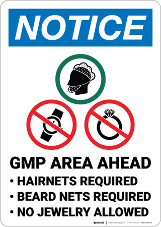 Notice: Gmp Area Ahead Watch and Jewelry Prohibited Icons Portrait - Wall Sign - Creative Safety ...
