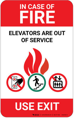 In Case Of Fire Elevators Out Of Service with Icons Portrait - Wall Sign