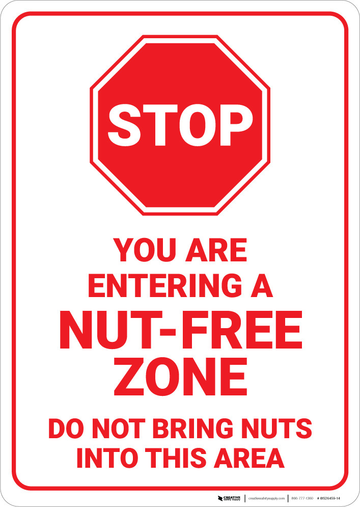Stop You Are Entering A Nut Free Zone with Icon Portrait - Wall Sign for Free Printable Peanut Free Zone Signs