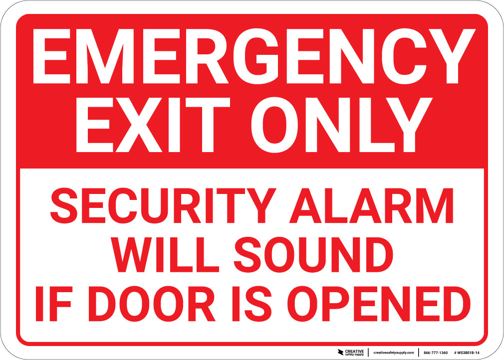 Emergency Exit Only Security Alarm Will Sound Landscape - Wall Sign