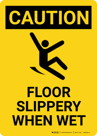 Caution: Floor Slippery When Wet with Icon Portrait - Wall Sign