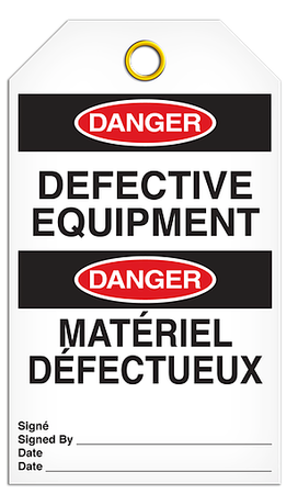 Sample Defective Tag Danger English/French Defective Tags