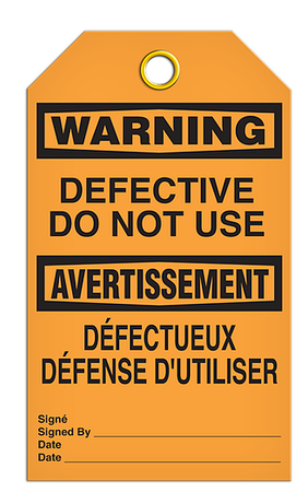 Warning English/French Defective Tags