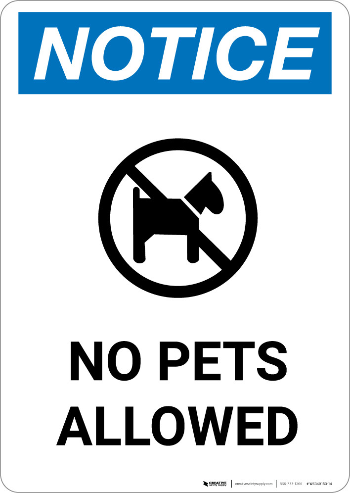 Notice: No Pets Allowed with Icon - Portrait Wall Sign
