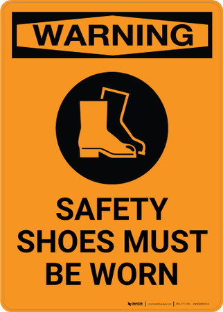 Warning: PPE Safety Shoes Must be Worn with Icon - Portrait Wall Sign