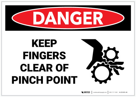 Danger Keep Fingers Clear Of Pinch Point Sign, SKU: S-9179