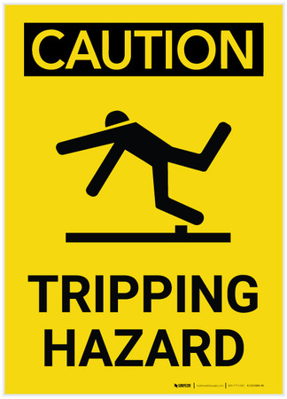 Caution: Tripping Hazard with Graphic Vertical - Label