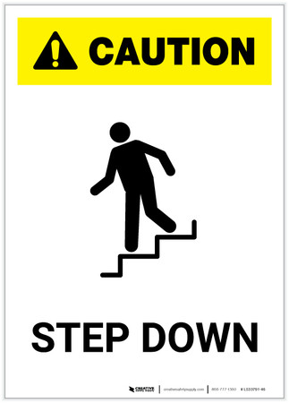 Step Down Label Caution: Step Down White Portrait - Label