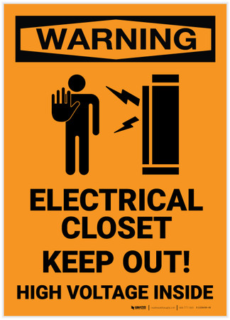 Warning: Electrical Closet - Keep Out/High Voltage with Icon - Label