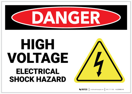 Danger: High Voltage Electrical Shock Hazard with Hazard Icon - Label | Creative Safety Supply