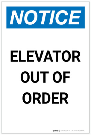 Notice: Elevator Out Of Order Portrait - Label