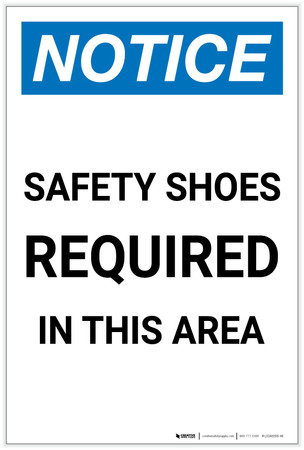 Example Safety Shoe Label Notice: Safety Shoes Required In This Area Portrait - Label
