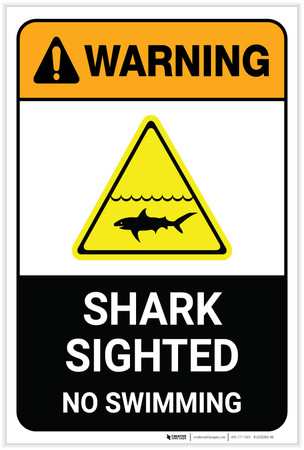 Warning: Shark Sighted No Swimming with Icon Portrait - Label