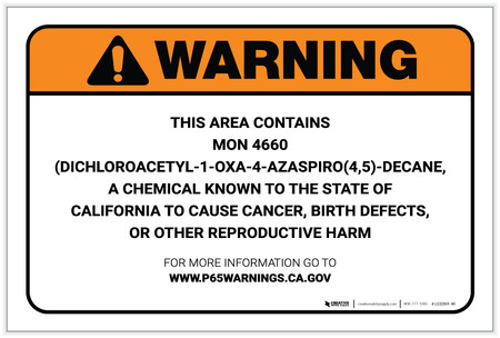 Warning: Prop 65 MON 4660 - Label