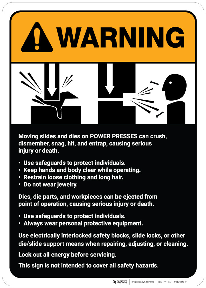 Warning: Power Presses Machine Guidelines ANSI - Wall Sign