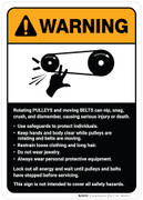 Warning: Pulleys and Belts on Machine Guidelines ANSI - Wall Sign