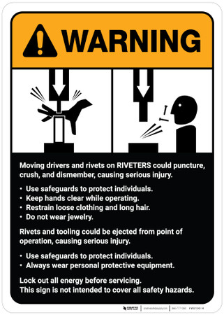 Rifting Sign Warning: Rivits and Riviters Machine Guidelines ANSI - Wall Sign ...