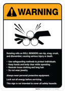 Warning: Roll Benders Guidelines ANSI - Wall Sign