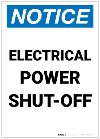 Notice: Electrical Power Shut-Off Portrait - Label