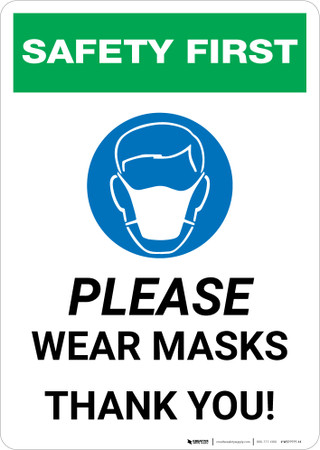 Safety First Please Wear Masks Thank You With Icon Portrait Wall Sign Creative Safety Supply