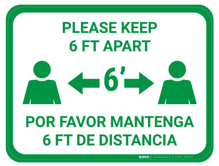 Please Keep 6 FT Apart - Green - Bilingual Spanish - Floor Sign