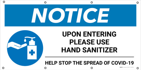 Notice: Upon Entering Please Use Hand Sanitizer with Icon - Banner