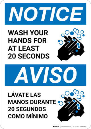 Notice: Wash Your Hands For At Least 20 Seconds Bilingual Spanish with ...