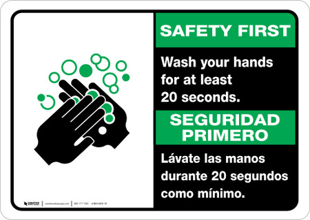 Safety First: Wash Your Hands For At Least 20 Seconds Bilingual Spanish ...