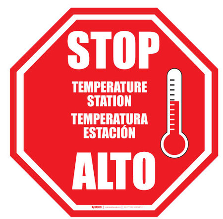 stop temperature check station bilingual floor sign